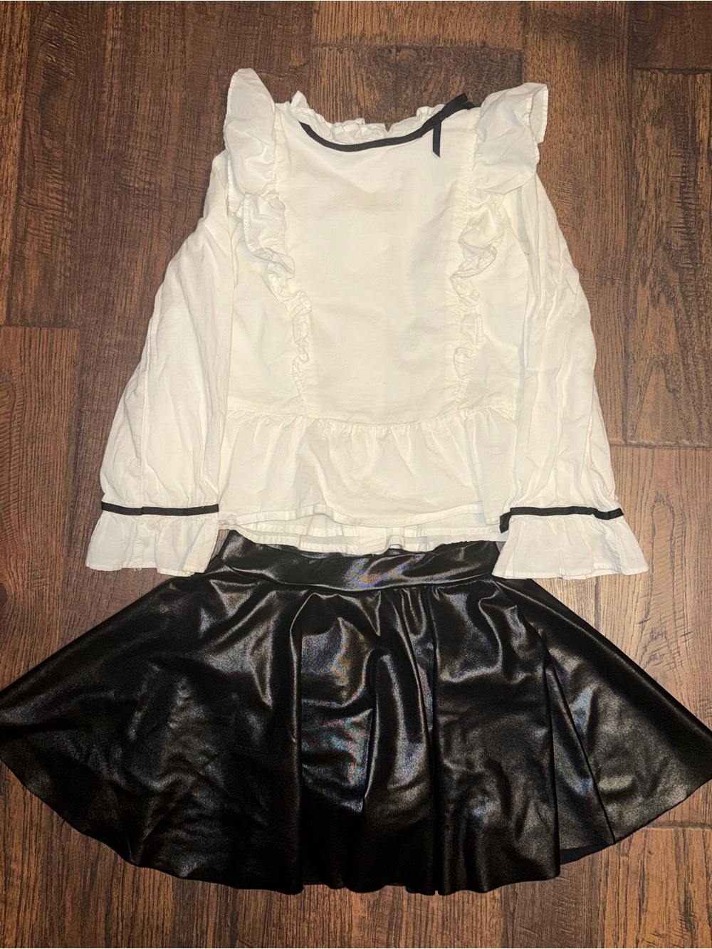 Janie and Jack White Ruffle Blouse with Black Faux Leather Skirt